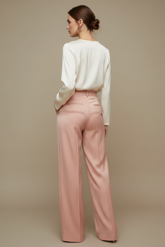 Pantalon À Pince Rose Satiné Ample Fluide Taille Haute - vue 2