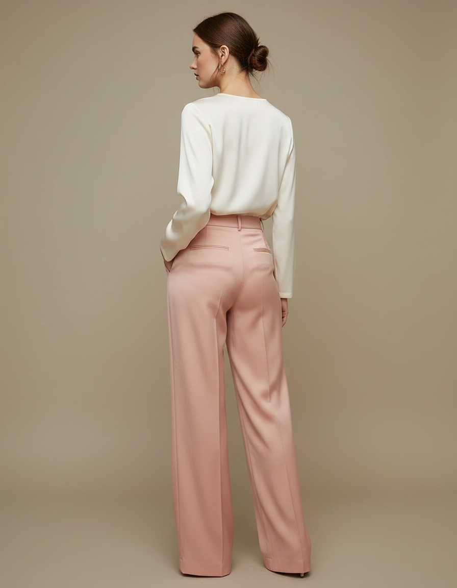 Pantalon À Pince Rose Satiné Ample Fluide Taille Haute - vue 2
