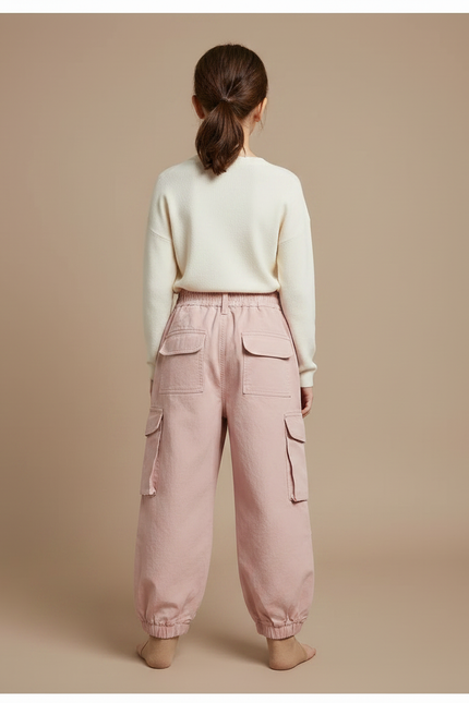 Pantalon À Pince Rose Cargo Coton Ample Enfant - vue 2
