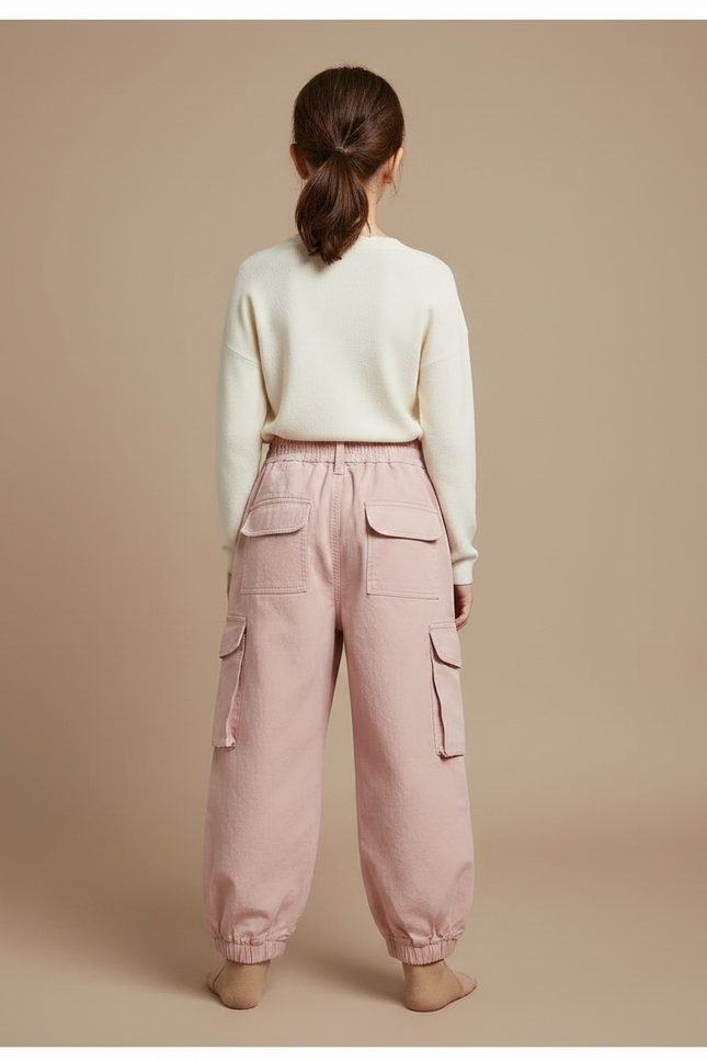 Pantalon À Pince Rose Cargo Coton Ample Enfant - vue 2