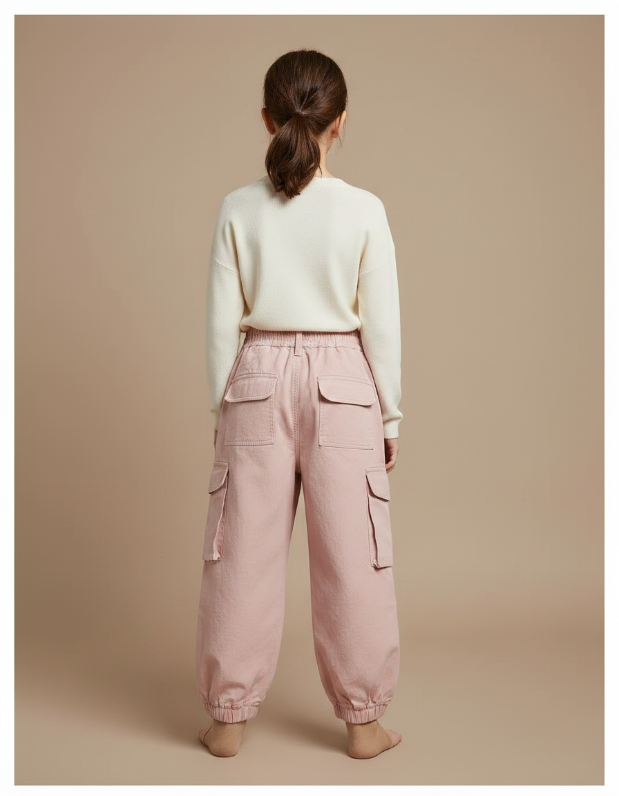 Pantalon À Pince Rose Cargo Coton Ample Enfant - vue 2