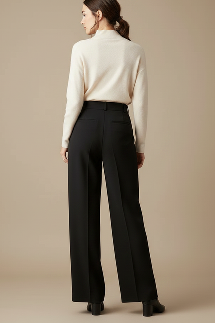 Pantalon À Pince Noir Fluide Taille Haute Élégant - Polyester - vue 2