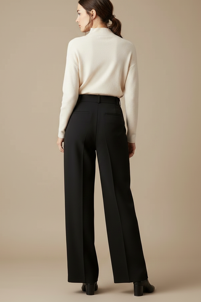 Pantalon À Pince Noir Fluide Taille Haute Élégant - Polyester - vue 2