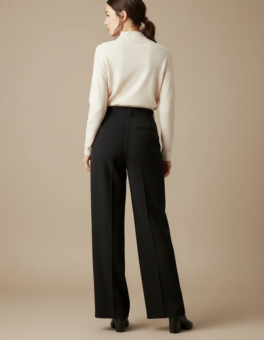 Pantalon À Pince Noir Fluide Taille Haute Élégant - Polyester - vue 2
