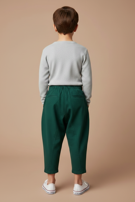 Pantalon À Pince Vert Ample Décontracté Enfant - Coton - vue 2