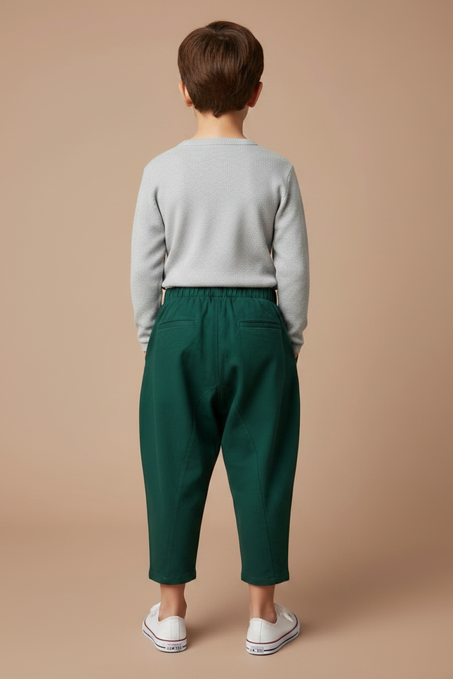 Pantalon À Pince Vert Ample Décontracté Enfant - Coton - vue 2