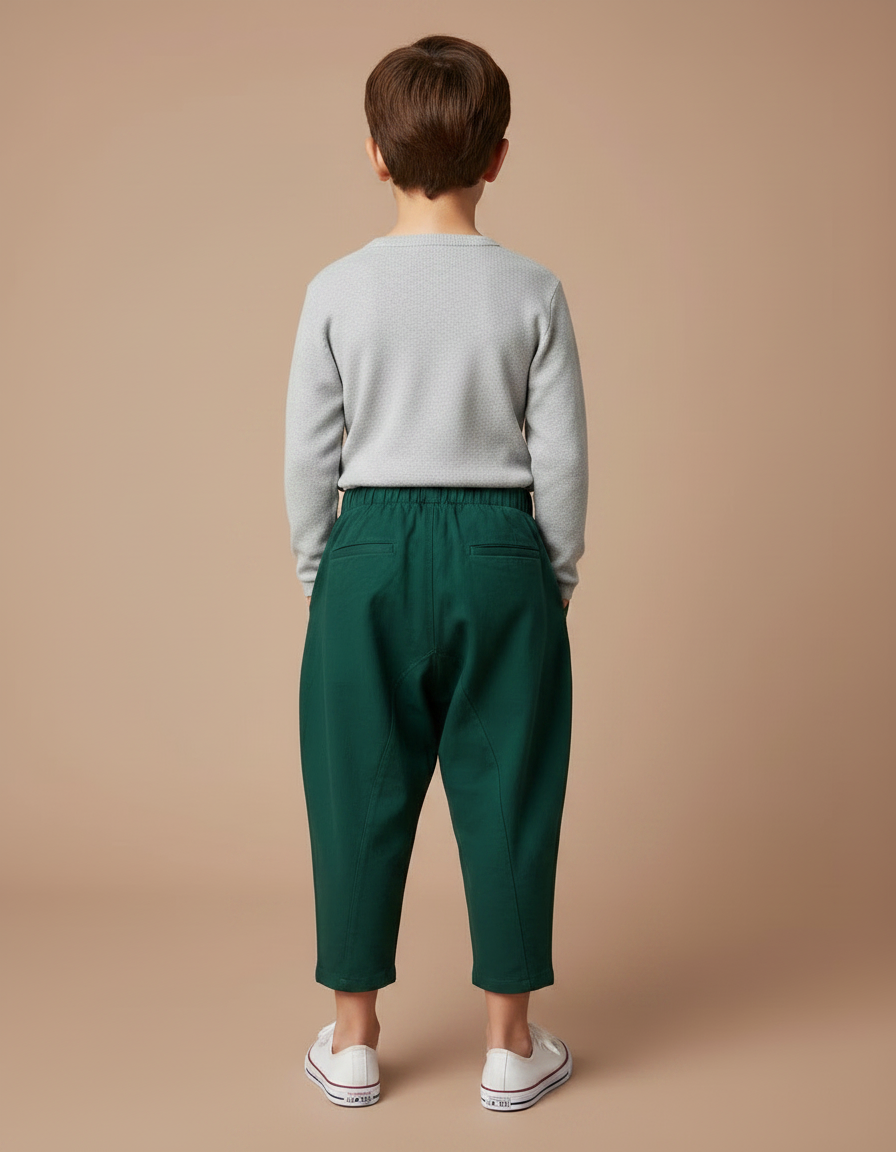 Pantalon À Pince Vert Ample Décontracté Enfant - Coton - vue 2