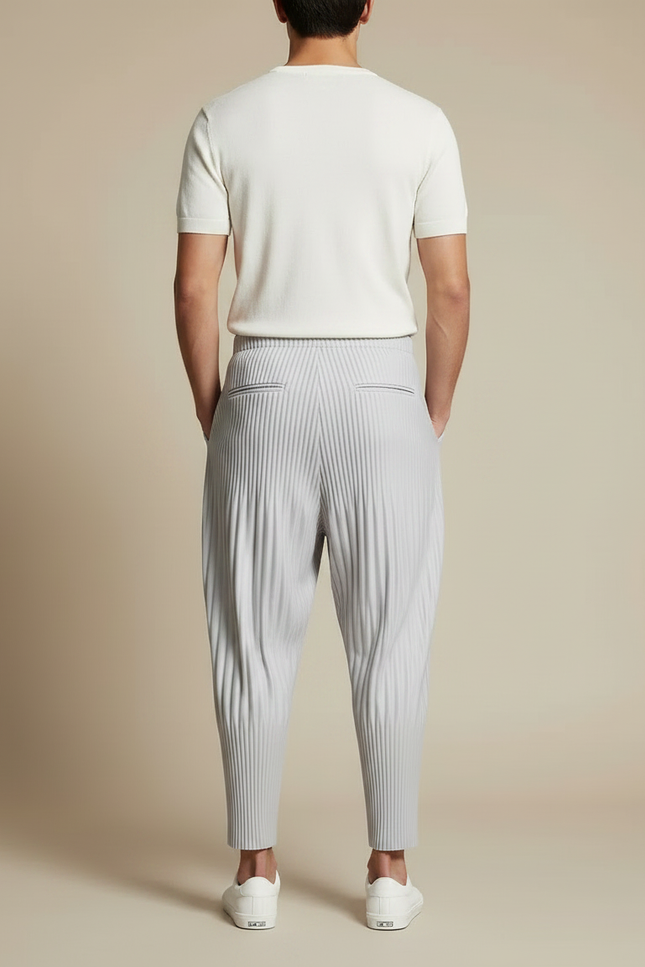 Pantalon À Pince Plissé Gris Décontracté Ample Homme - Polyester - vue 2