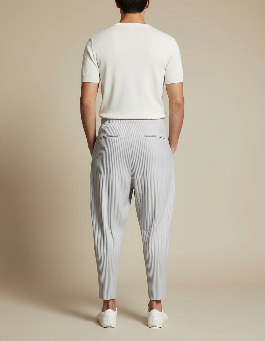 Pantalon À Pince Plissé Gris Décontracté Ample Homme - Polyester - vue 2