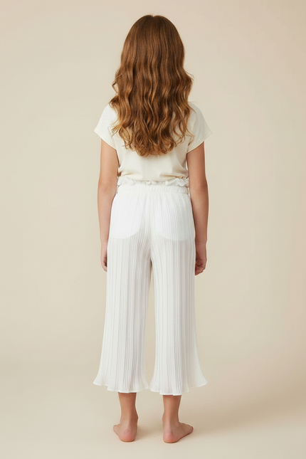 Pantalon À Pince Blanc Plissé Ample Fille Décontracté Fluide - Polyester - vue 2