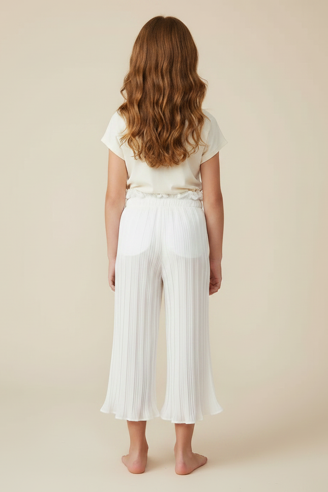 Pantalon À Pince Blanc Plissé Ample Fille Décontracté Fluide - Polyester - vue 2
