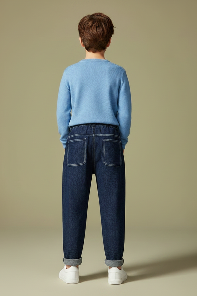 Pantalon À Pince Bleu Marine Plissé Garçon Denim - Jean - vue 2