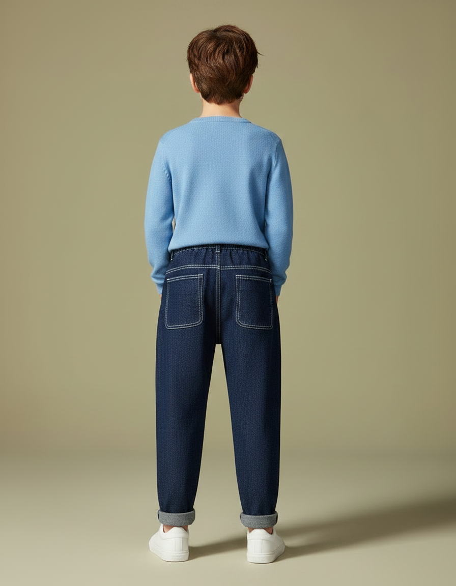 Pantalon À Pince Bleu Marine Plissé Garçon Denim - Jean - vue 2