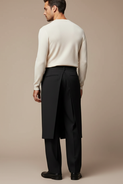 Pantalon À Pince Noir Ample Décontracté Homme Irrégulier - Gabardine - vue 2