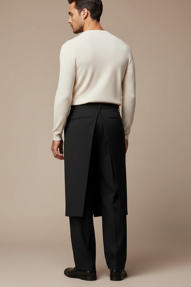 Pantalon À Pince Noir Ample Décontracté Homme Irrégulier - Gabardine - vue 2