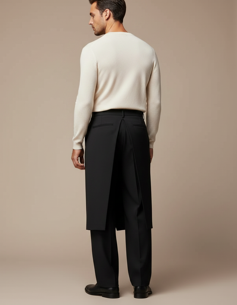 Pantalon À Pince Noir Ample Décontracté Homme Irrégulier - Gabardine - vue 2