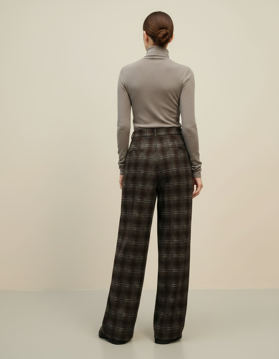 Pantalon À Pince Carreaux Femme - Imprimé Tweed - vue 2