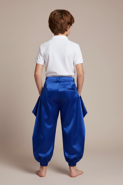 Pantalon À Pince Bleu Royal Satiné Ample Enfant - vue 2