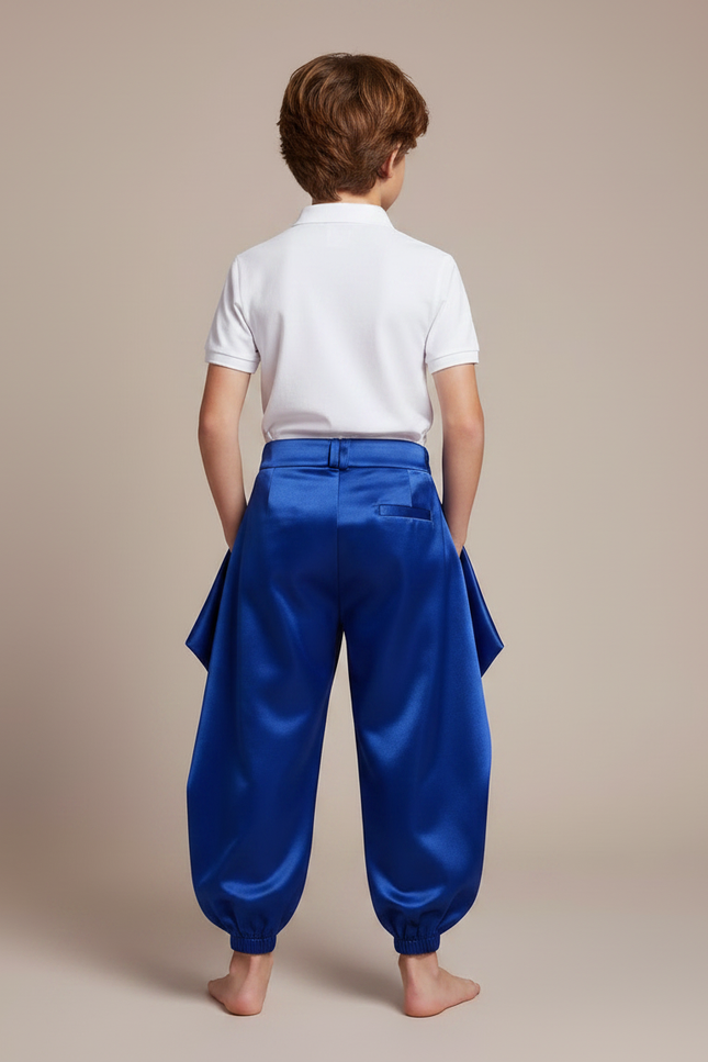 Pantalon À Pince Bleu Royal Satiné Ample Enfant - vue 2