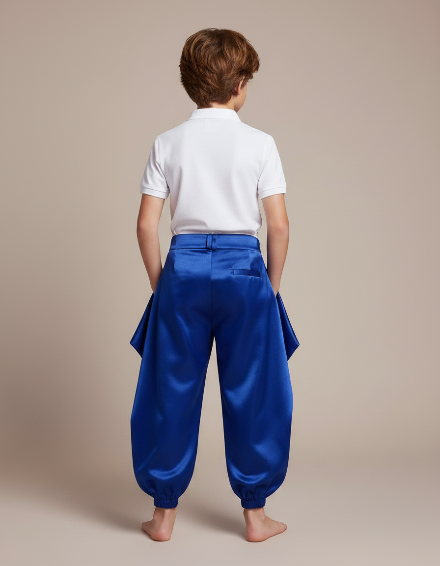 Pantalon À Pince Bleu Royal Satiné Ample Enfant - vue 2