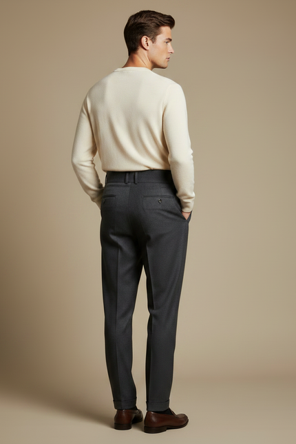Pantalon À Pince Gris Anthracite Plissé Laine Homme Élégant - vue 2