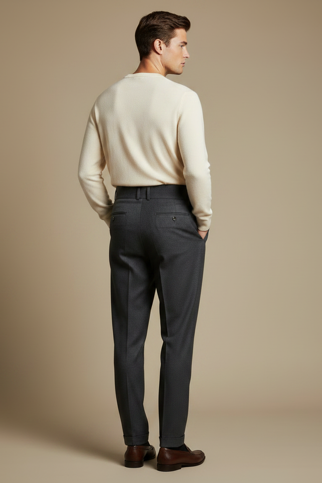 Pantalon À Pince Gris Anthracite Plissé Laine Homme Élégant - vue 2