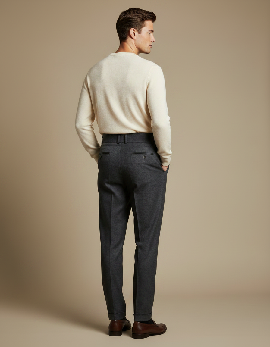 Pantalon À Pince Gris Anthracite Plissé Laine Homme Élégant - vue 2
