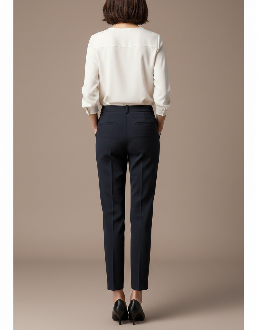 Pantalon À Pince Bleu Marine Droit Évasé Élégant Femme - Gabardine - vue 2