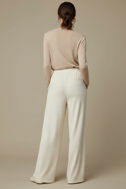 Pantalon À Pince Crème Velours Ample Décontracté Fluide - Beige - vue 2