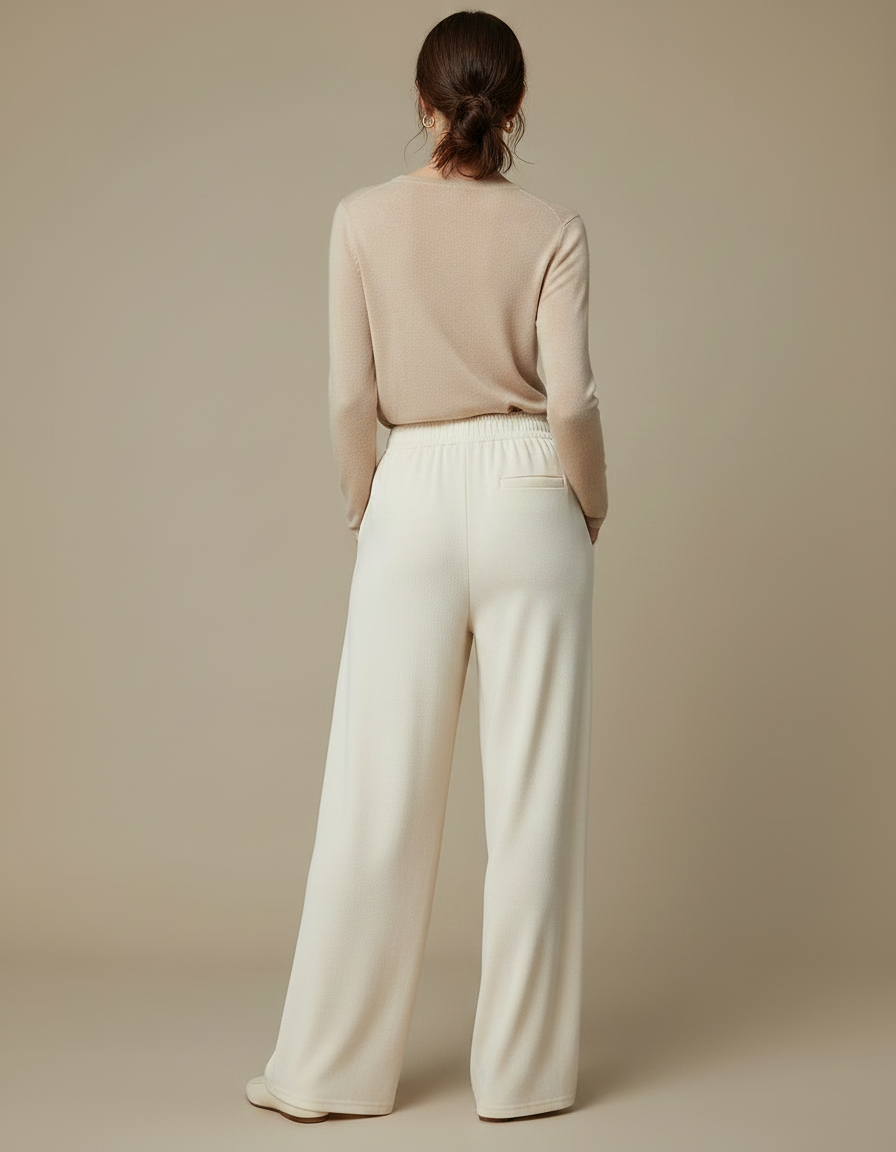 Pantalon À Pince Crème Velours Ample Décontracté Fluide - Beige - vue 2