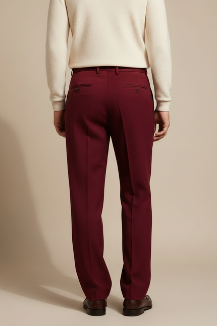 Pantalon À Pince Bordeaux Plissé Ample Élégant Homme - Laine - vue 2