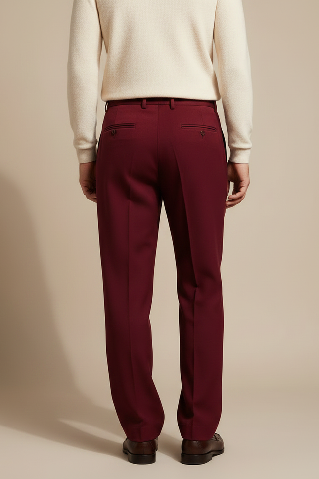 Pantalon À Pince Bordeaux Plissé Ample Élégant Homme - Laine - vue 2