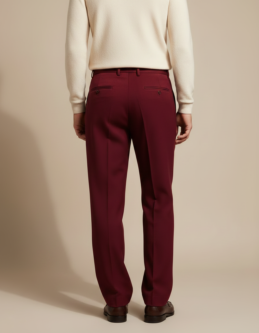 Pantalon À Pince Bordeaux Plissé Ample Élégant Homme - Laine - vue 2