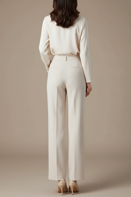 Pantalon À Pince Crème Fluide Chic Taille Haute - Beige Viscose - vue 2