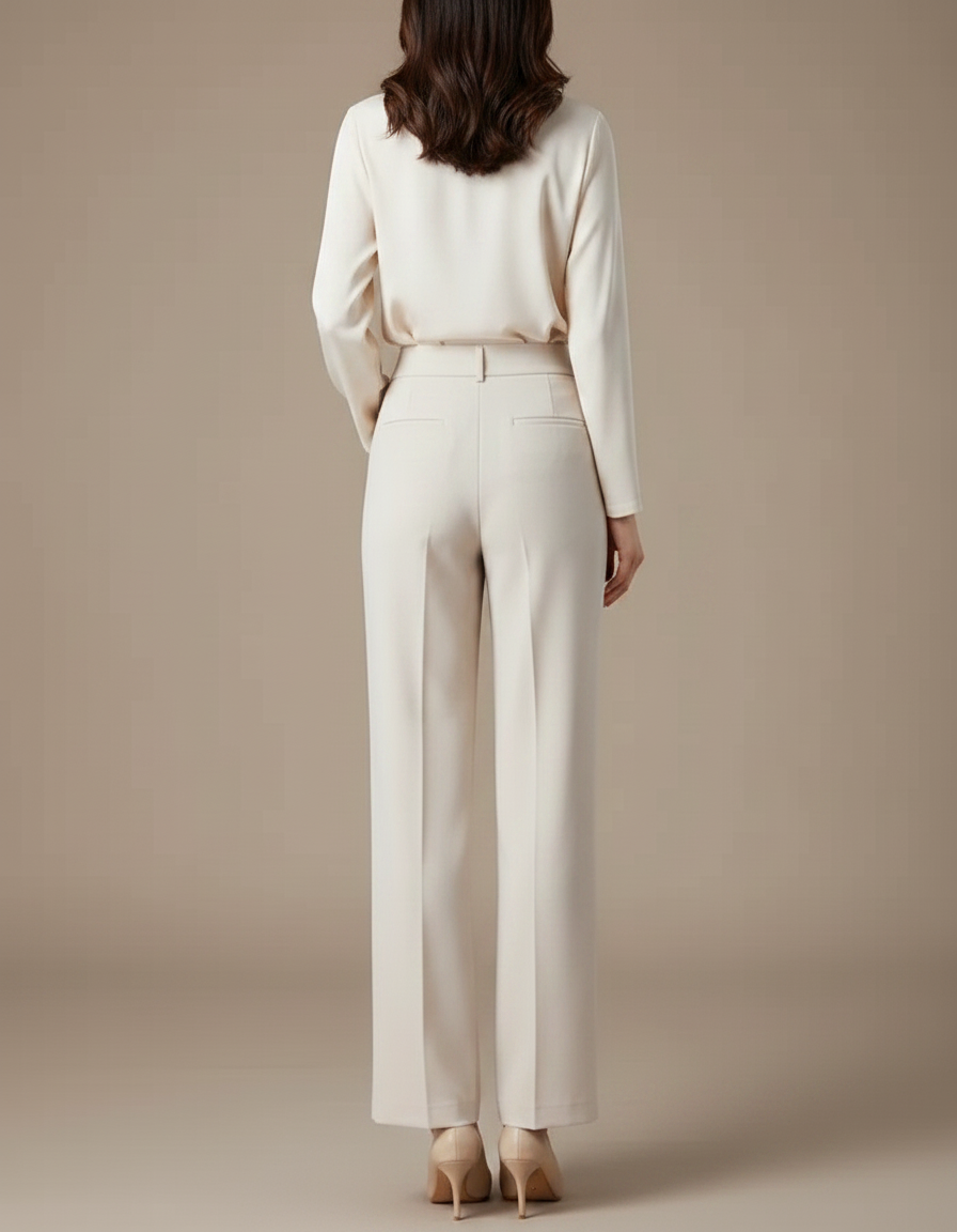 Pantalon À Pince Crème Fluide Chic Taille Haute - Beige Viscose - vue 2