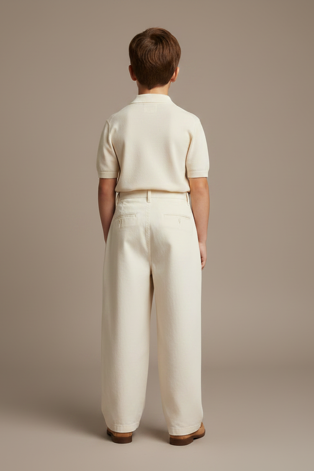 Pantalon À Pince Écru Ample Décontracté Enfant - Beige Toile - vue 2