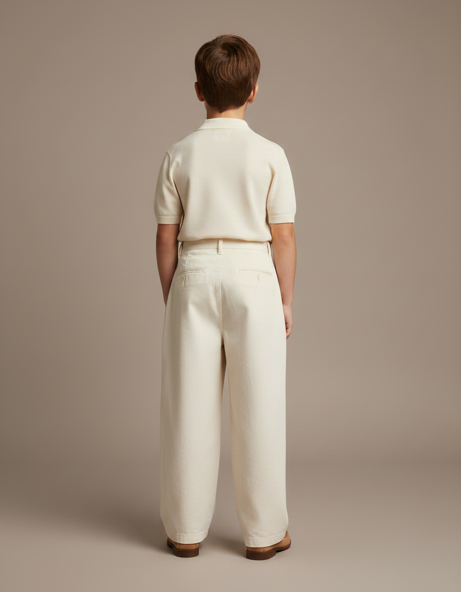 Pantalon À Pince Écru Ample Décontracté Enfant - Beige Toile - vue 2