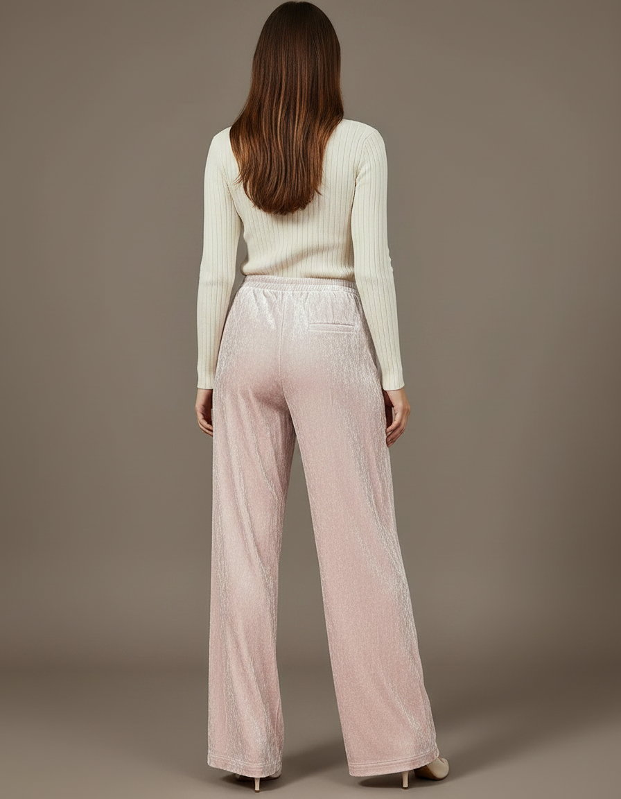 Pantalon À Pince Velours Rose Ample Fluide Élégant - vue 2