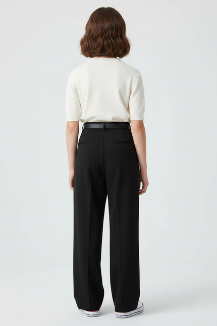 Pantalon À Pince Noir Ample Décontracté Fluide Femme - Polyester - vue 2