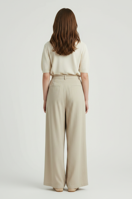 Pantalon À Pince Beige Ample Fluide Décontracté Femme - Lin - vue 2
