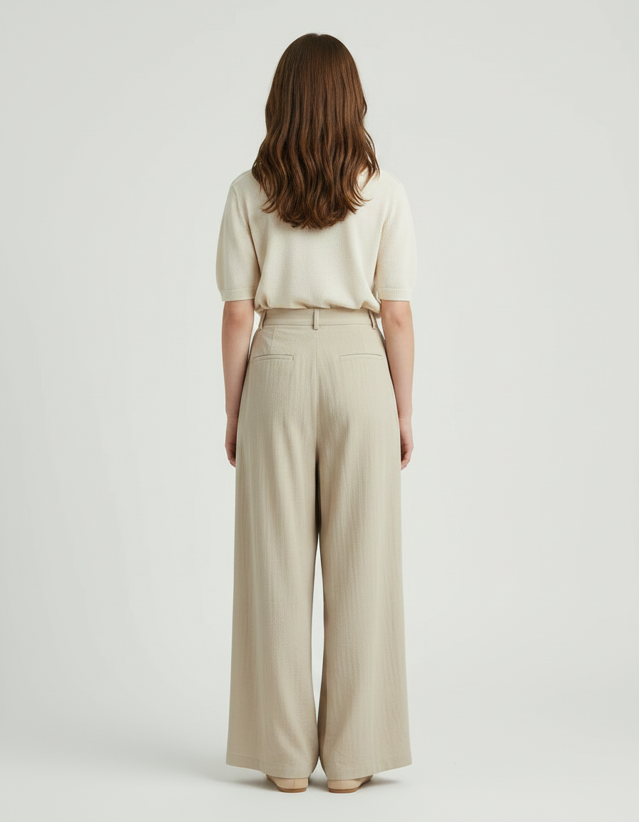 Pantalon À Pince Beige Ample Fluide Décontracté Femme - Lin - vue 2