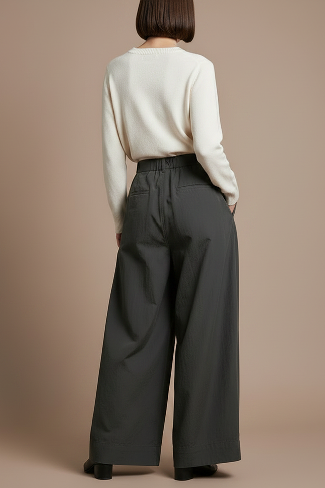 Pantalon À Pince Gris Ample Fluide Décontracté Femme - Kaki Polyester - vue 2