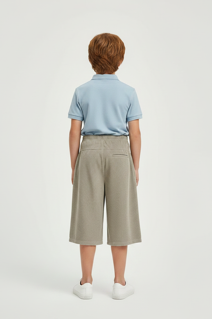 Pantalon À Pince Côtelé Ample Décontracté Enfant - Kaki Cordé - vue 2