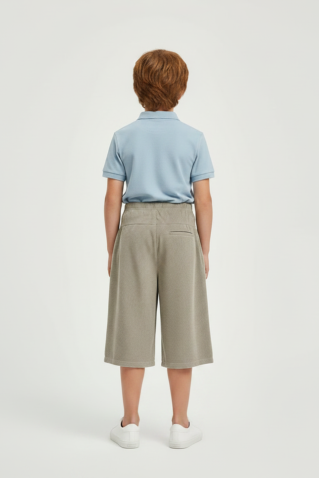 Pantalon À Pince Côtelé Ample Décontracté Enfant - Kaki Cordé - vue 2