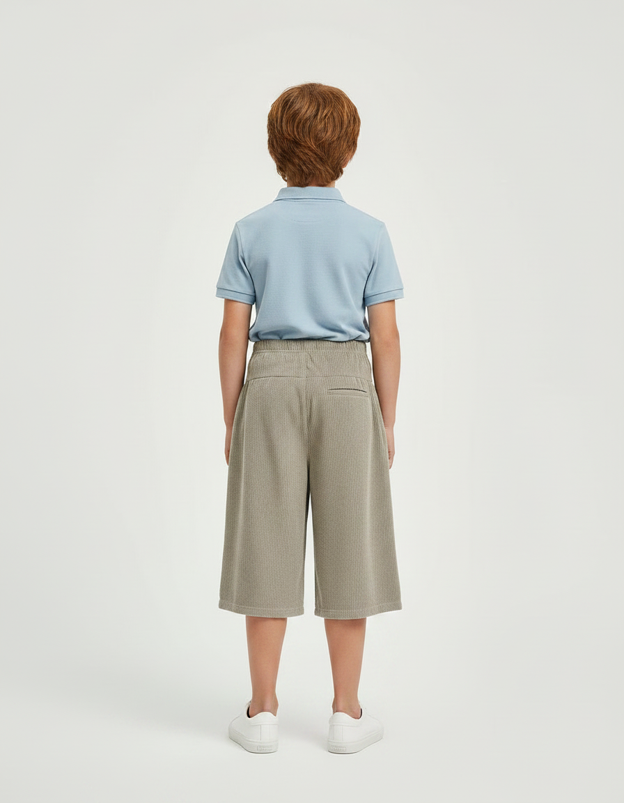 Pantalon À Pince Côtelé Ample Décontracté Enfant - Kaki Cordé - vue 2