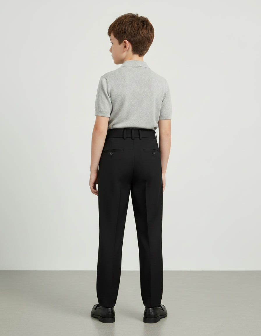 Pantalon À Pince Noir Plissé Élégant Classique Enfant - Gabardine - vue 2