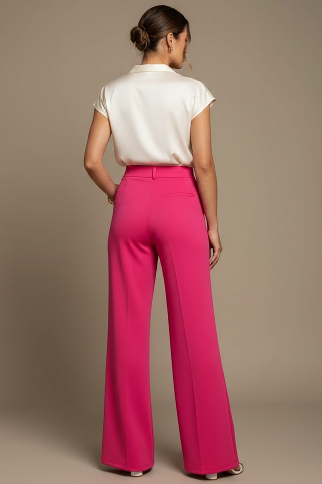 Pantalon À Pince Rose Fuchsia Taille Haute Fluide Chic - Polyester - vue 2