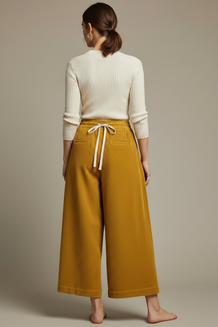 Pantalon À Pince Jaune Côtelé Ample Décontracté Femme - Cordé - vue 2