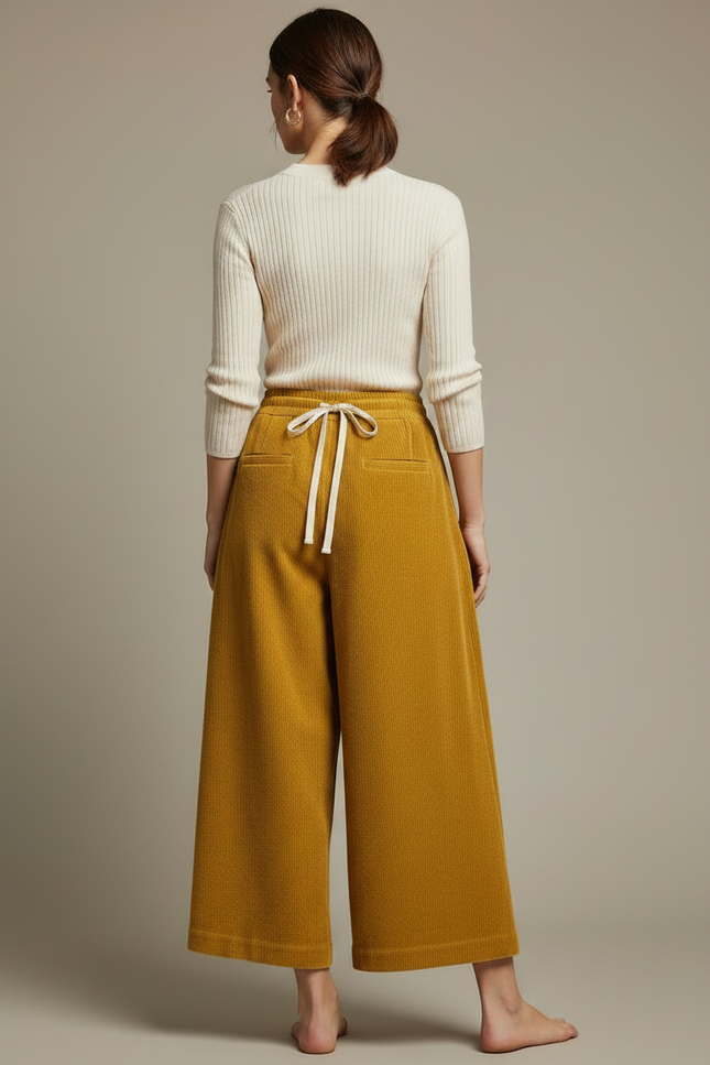 Pantalon À Pince Jaune Côtelé Ample Décontracté Femme - Cordé - vue 2