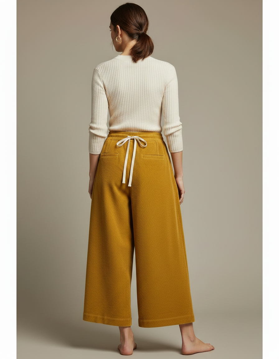 Pantalon À Pince Jaune Côtelé Ample Décontracté Femme - Cordé - vue 2